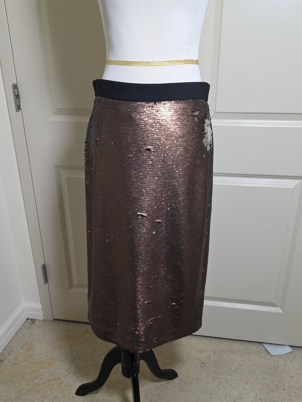 Banana Republic Bronze Sequin Midi Skirt with Black Waistband